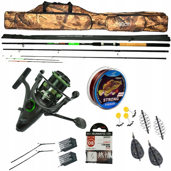 Zestaw prezentowy wędka Węglowy Feeder 3,6m 80-180g Kołowrotek Pokrowiec