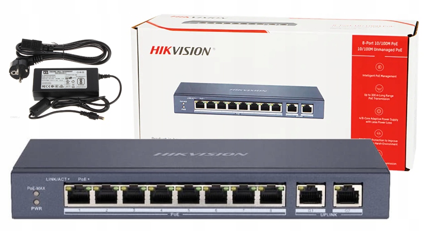PoE Switch Hikvision 8x Poe 2x Lan 100Mps pre kamery