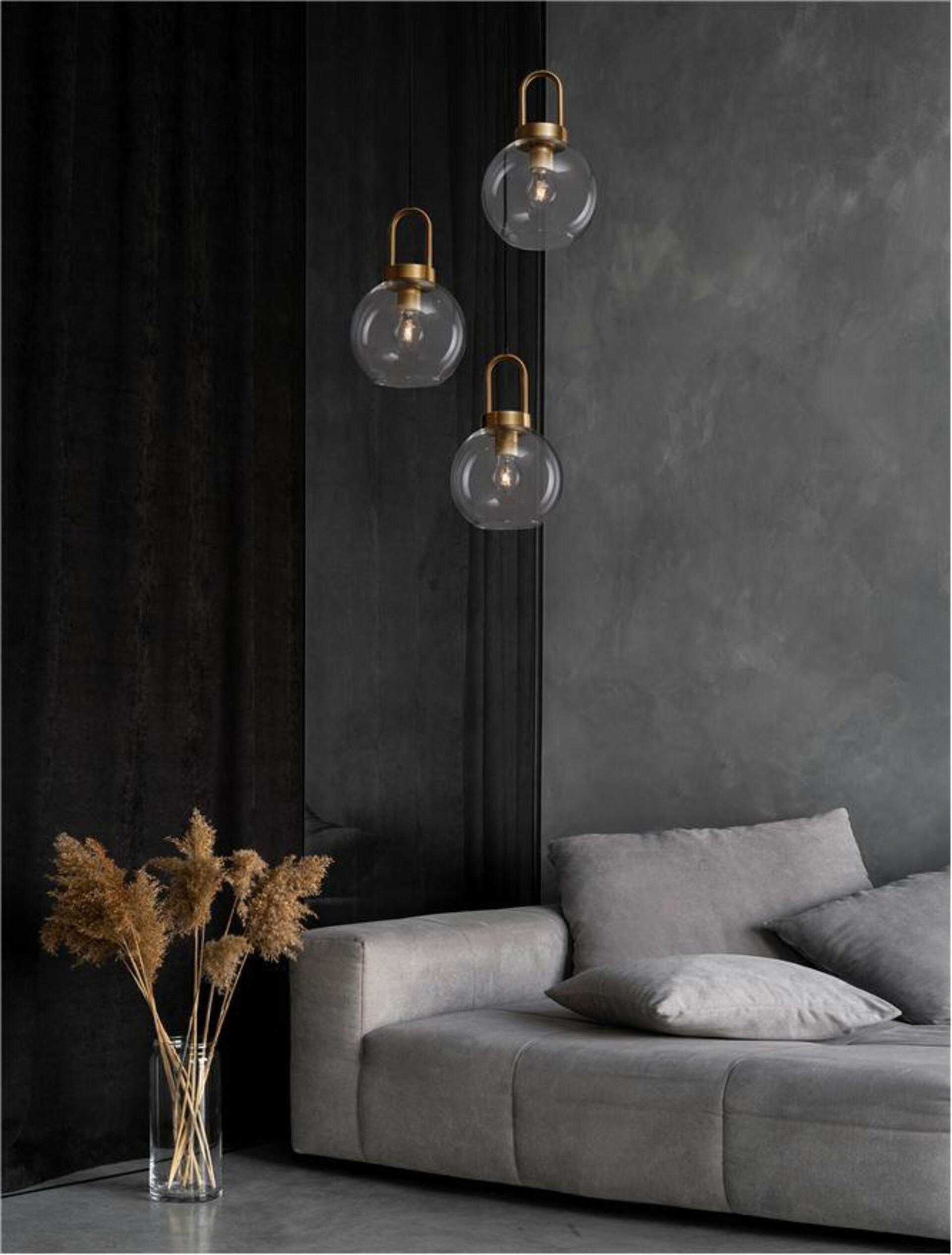 Nova Luce závesné svietidlo Irvine číre sklo čierny kábel mosadzný zlatý kov E