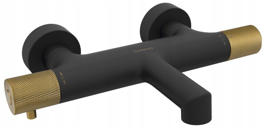 Solaris nástenná vaňová termostatická batéria, čierna zlato mat (WD010G) Sm