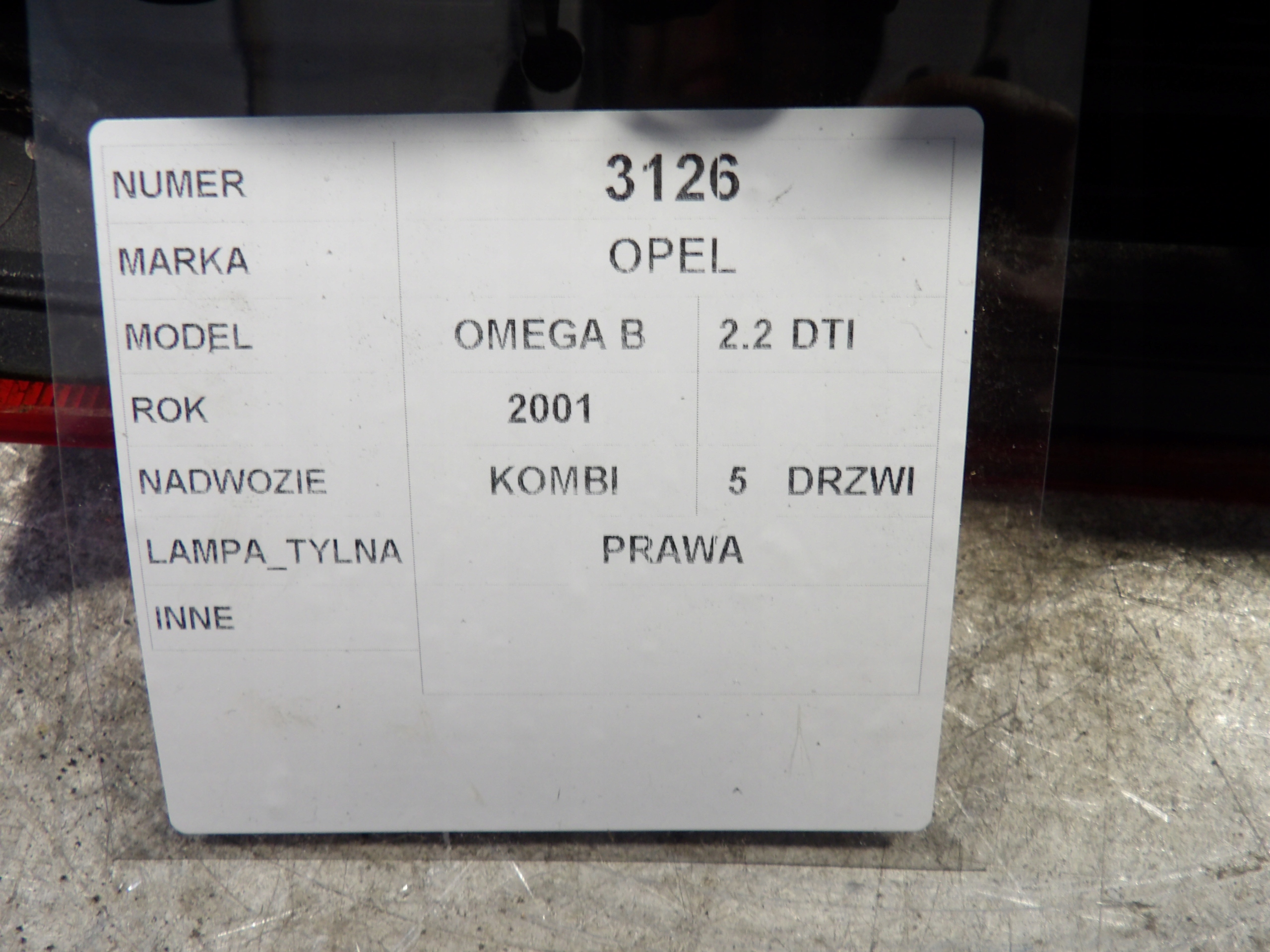 Opel Omega B light rear right kombi 2,2dti