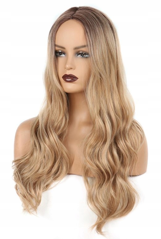 Světlá paruka Blond Ombre vlny kadeře čepička Bonus