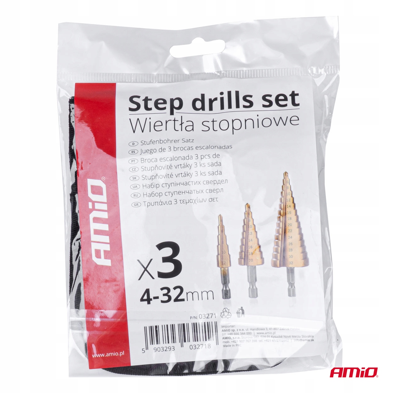 WIERTŁA STOŻKOWE STOPNIOWE DO METALU ZESTAW 4-32MM Długość wiertła 32 mm