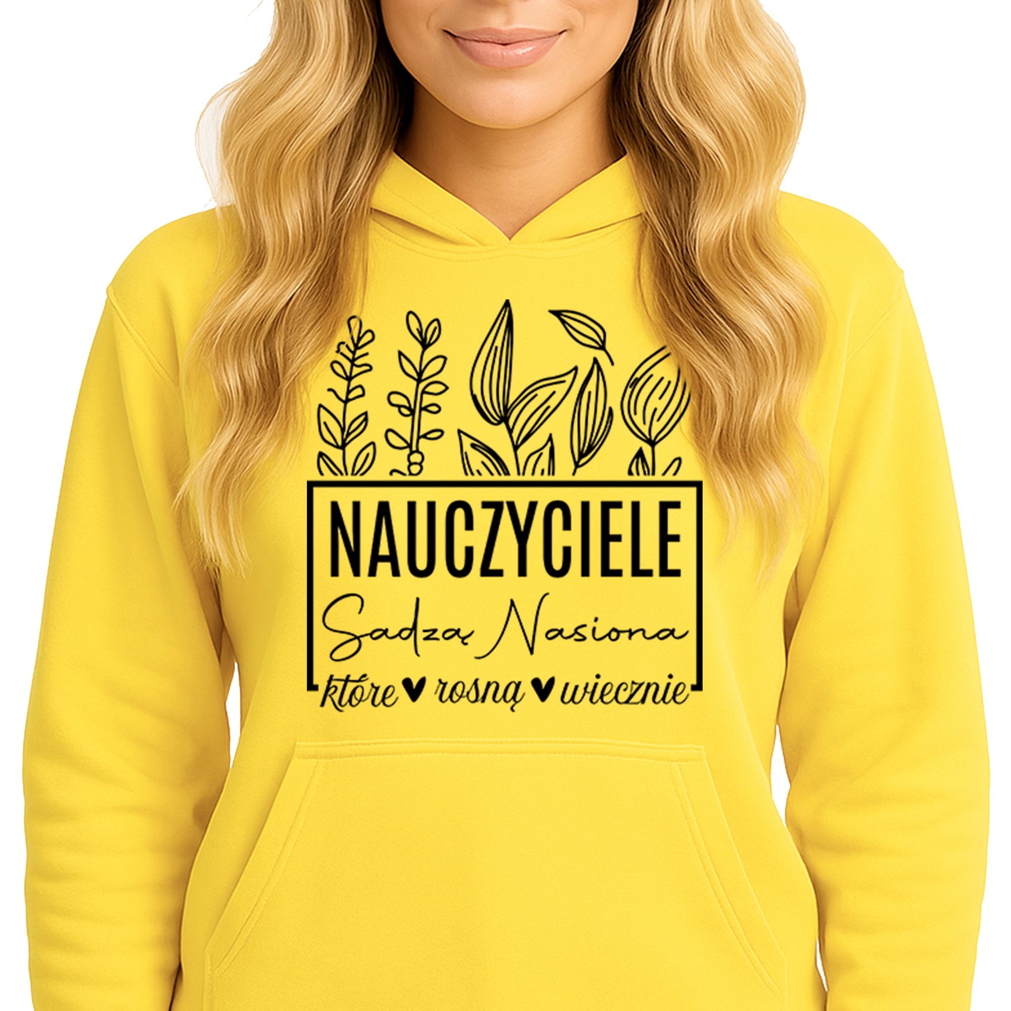 Mikina S Kapucí Žlutá bavlněná mikina Učitelé sázejí semena Vel M