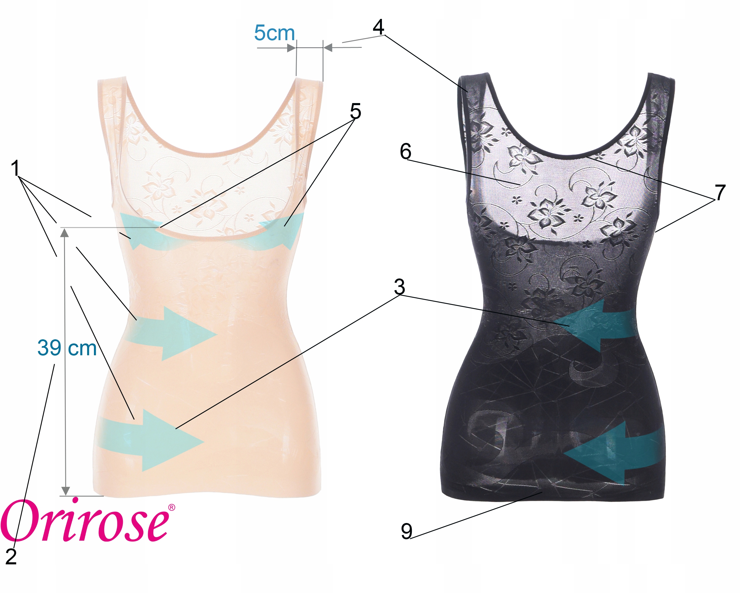 Orirose Koszulka WYSZCZUPLAJĄCA brzuch modelująca talię biust biodra SIZE+ EAN (GTIN) 5904139467794