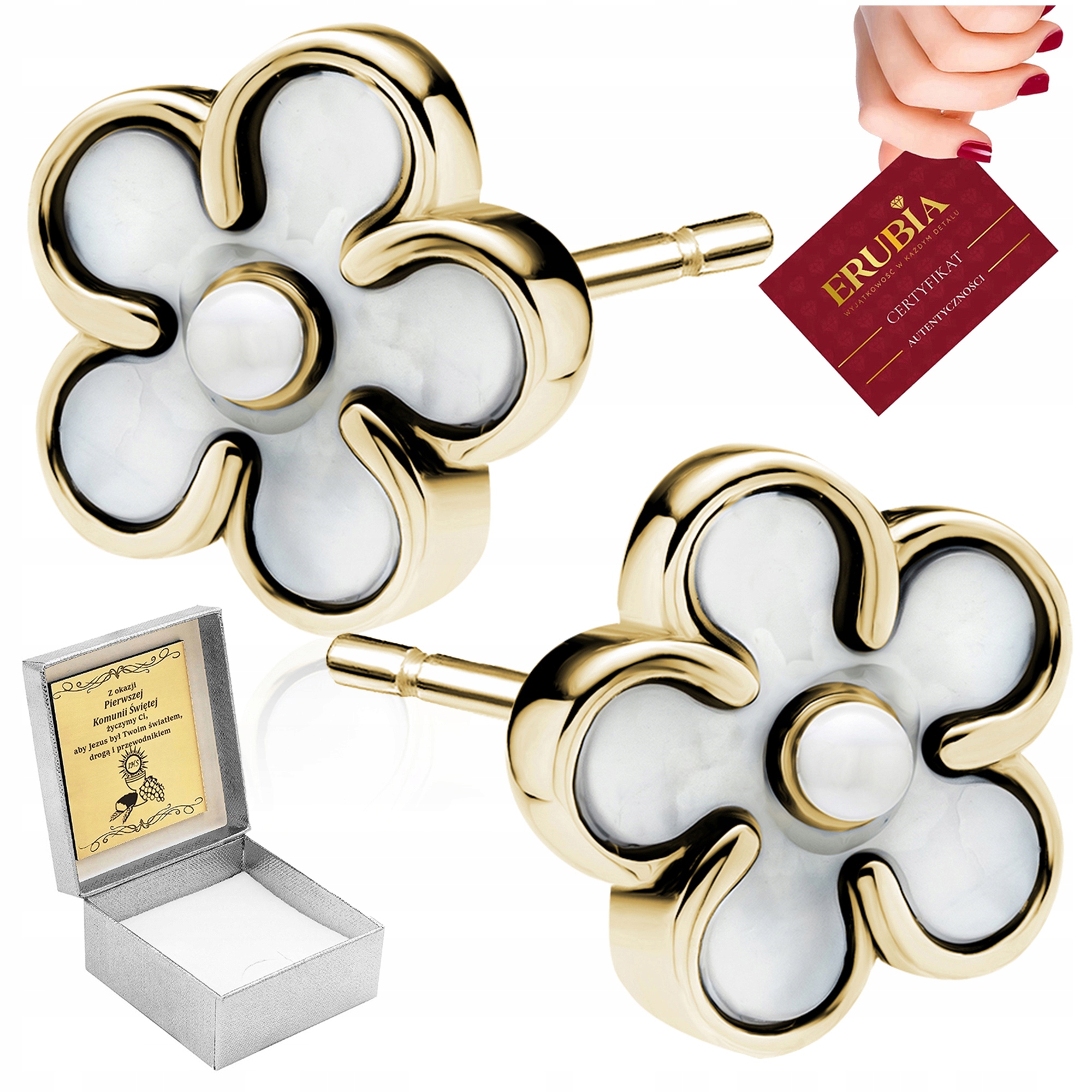 Náušnice Zlaté Pro Dívku Květiny S Perleťovou Hmotou Stříbro Pozlacené 925