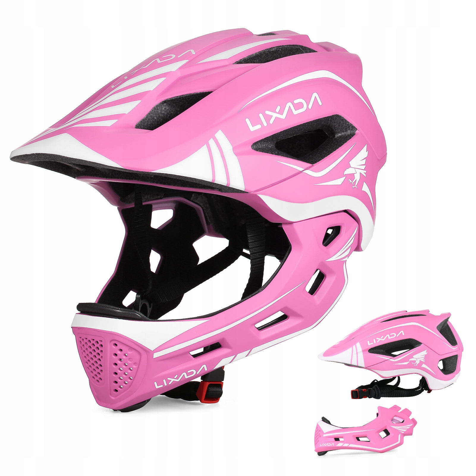 Kask rowerowy dziecięcy fullface Lixada JC-012 Pink White S 50-56cm