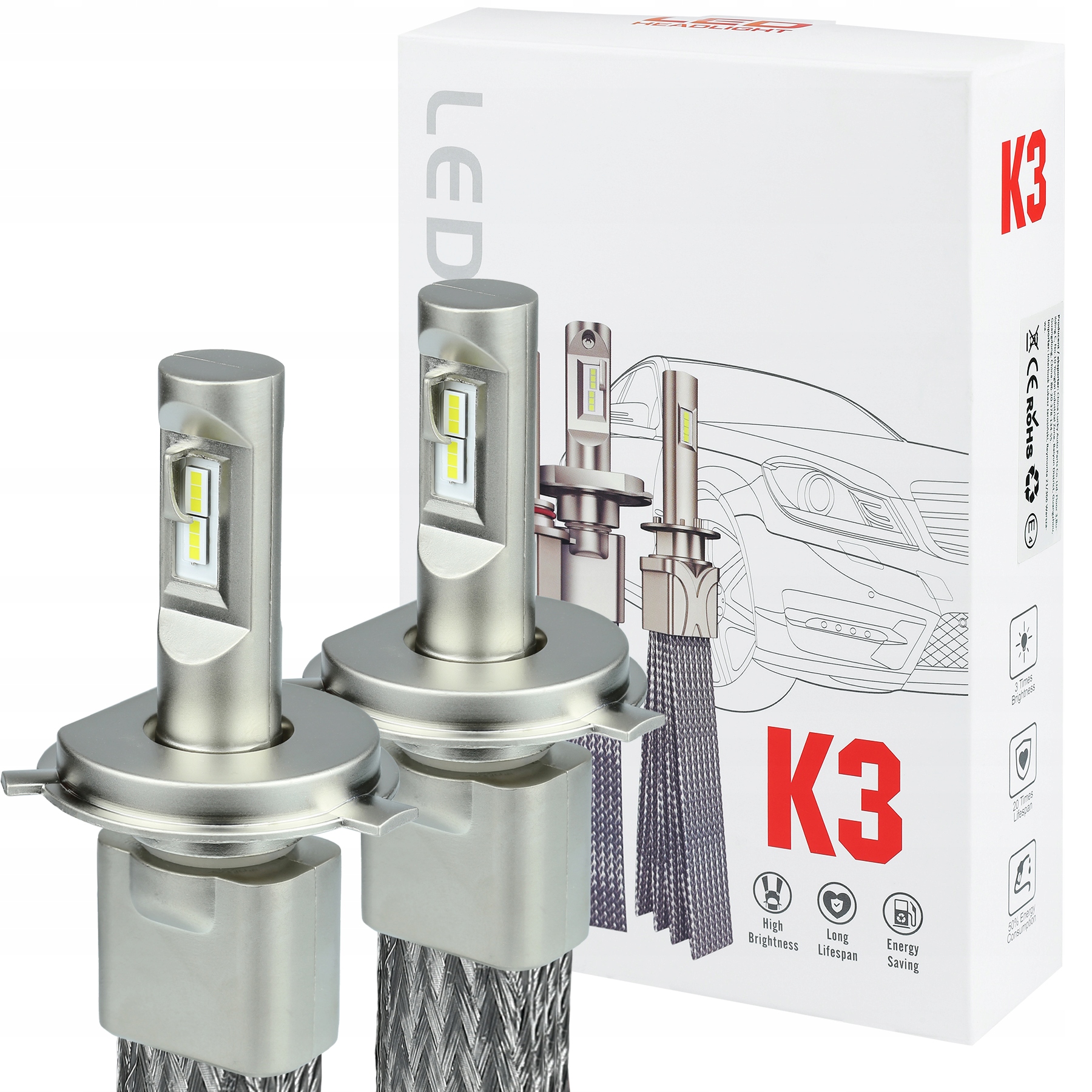 Żarówki Led H4 K3 Csp Pasywne Superjasne 20000lm