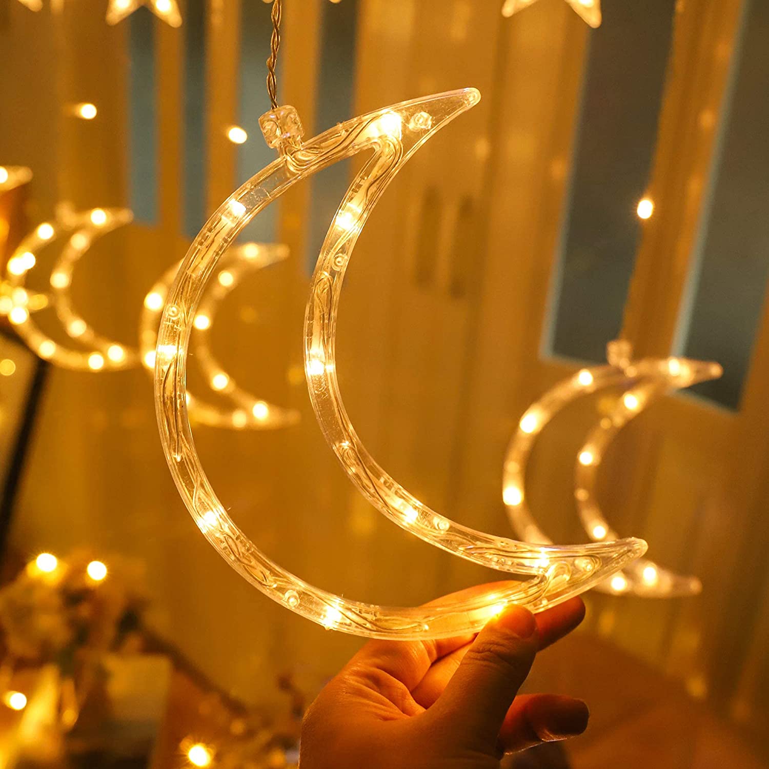 LAMPKI CHOINKOWE ŚWIĄTECZNE LED DUŻA KURTYNA ŚWIETLNA 3M GWIAZDKI KSIĘŻYCE Marka inna