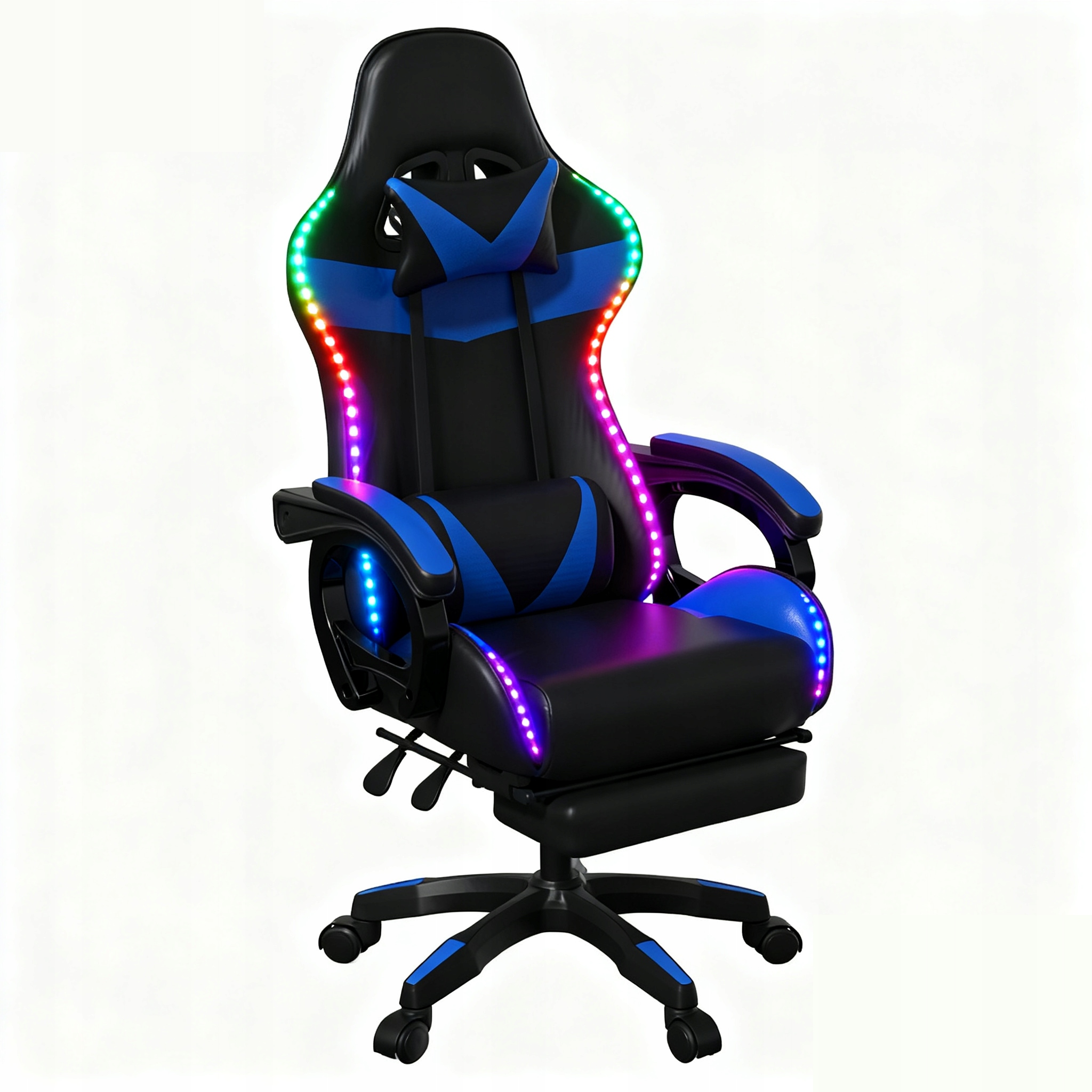 Herní Křeslo Pro Hráče Kancelářská Židle Podnožka Masáž Led Dálkové Ovládání