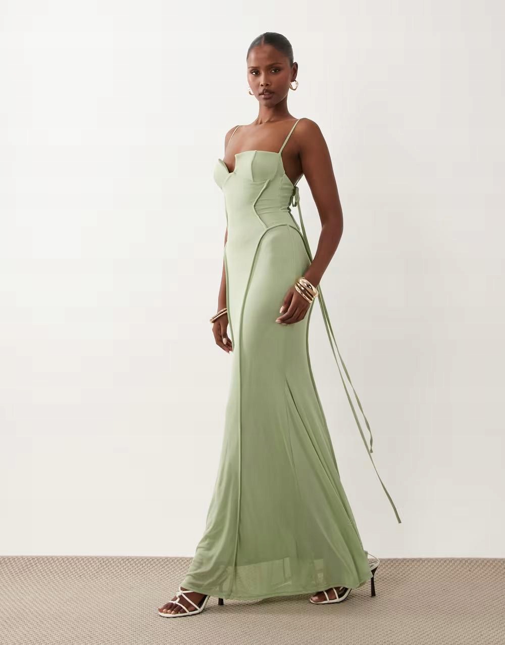 Asos Design Zelená Maxi Šaty Na Ramínka B23 44/46
