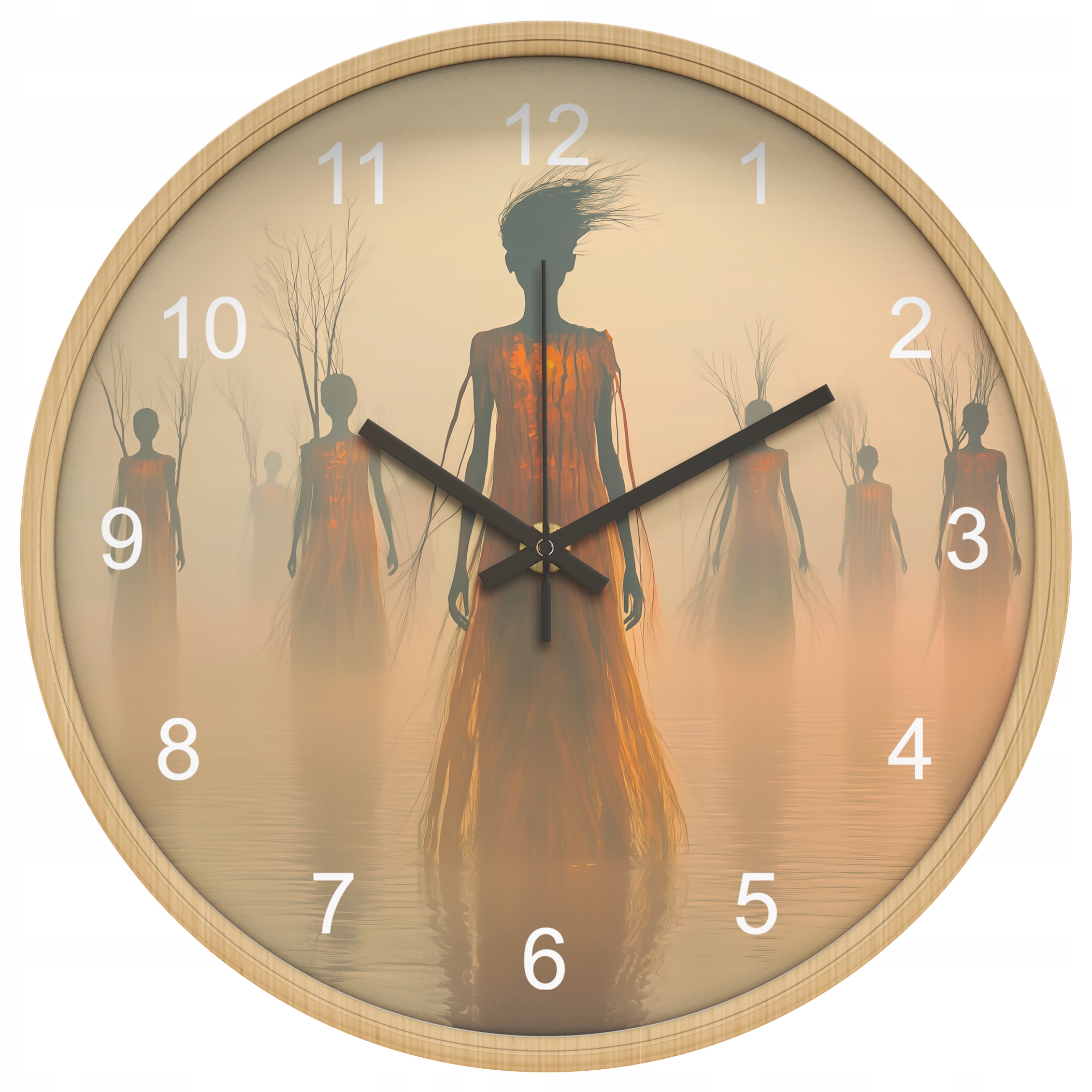 Zegar ścienny eteryczne postacie na tle mglistym do salonu Typ ścienny