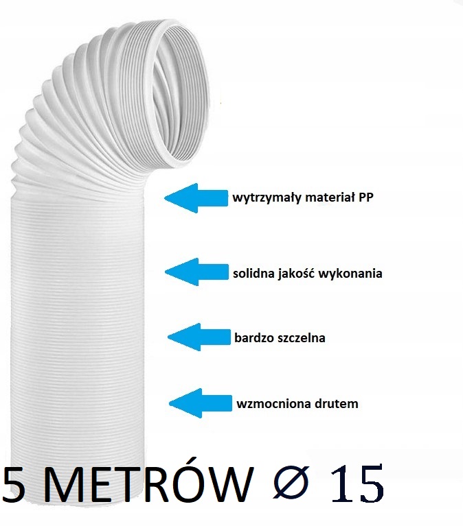 RURA DO KLIMATYZATORA PRZENOŚNEGO WĄŻ FI 15 CM/ 5 METRÓW WZMACNIANA