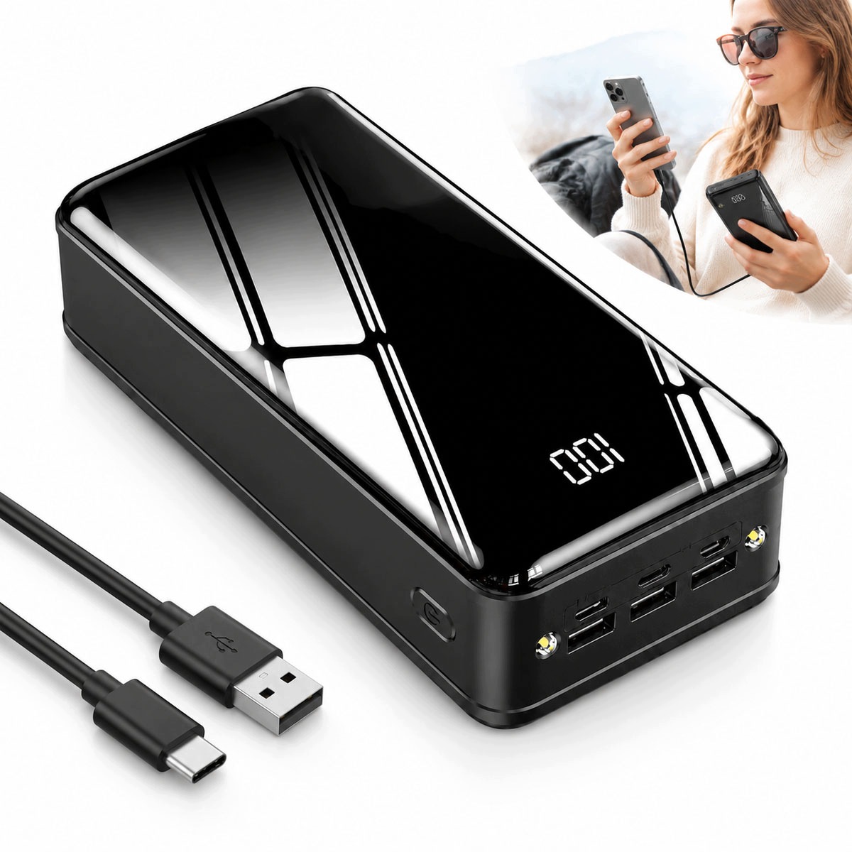 Szybki Powerbank 100000mAh Usb C Usb A Power Bank Podróżn Z Latarką
