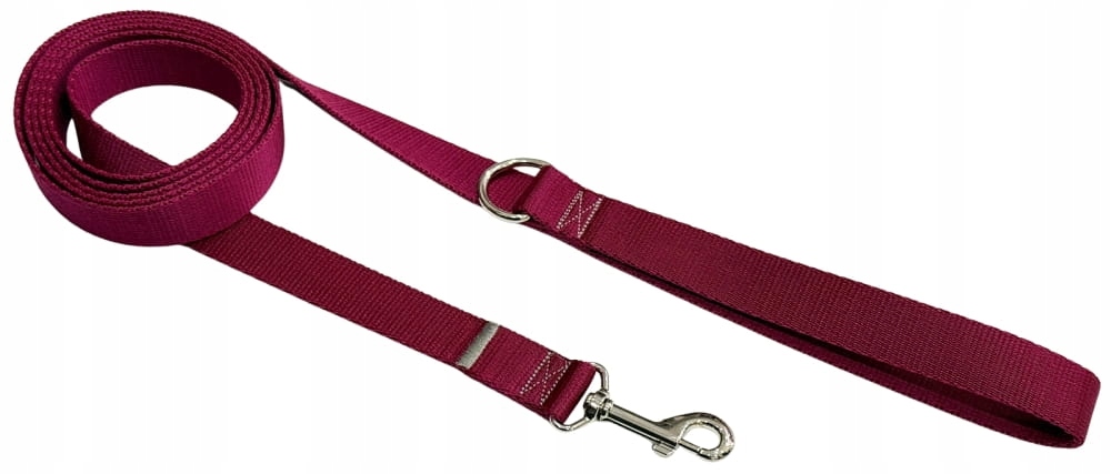 Vodítko Pro Psa Silná Klasická Odolná Páska 25 mm Bordó 10 m Zepnij