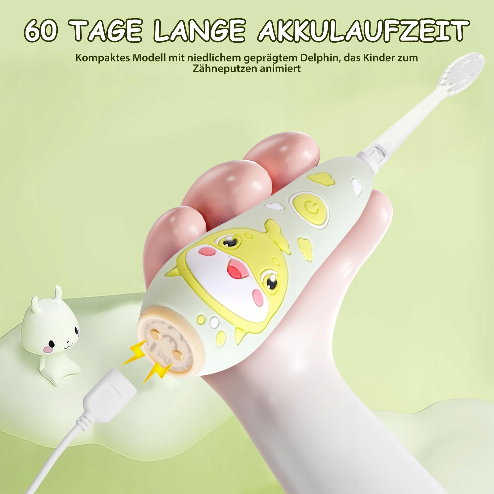 TEETECK Elektryczna Szczoteczka Dla Dzieci LED USB IPX7 2 Główki — miniatura 5