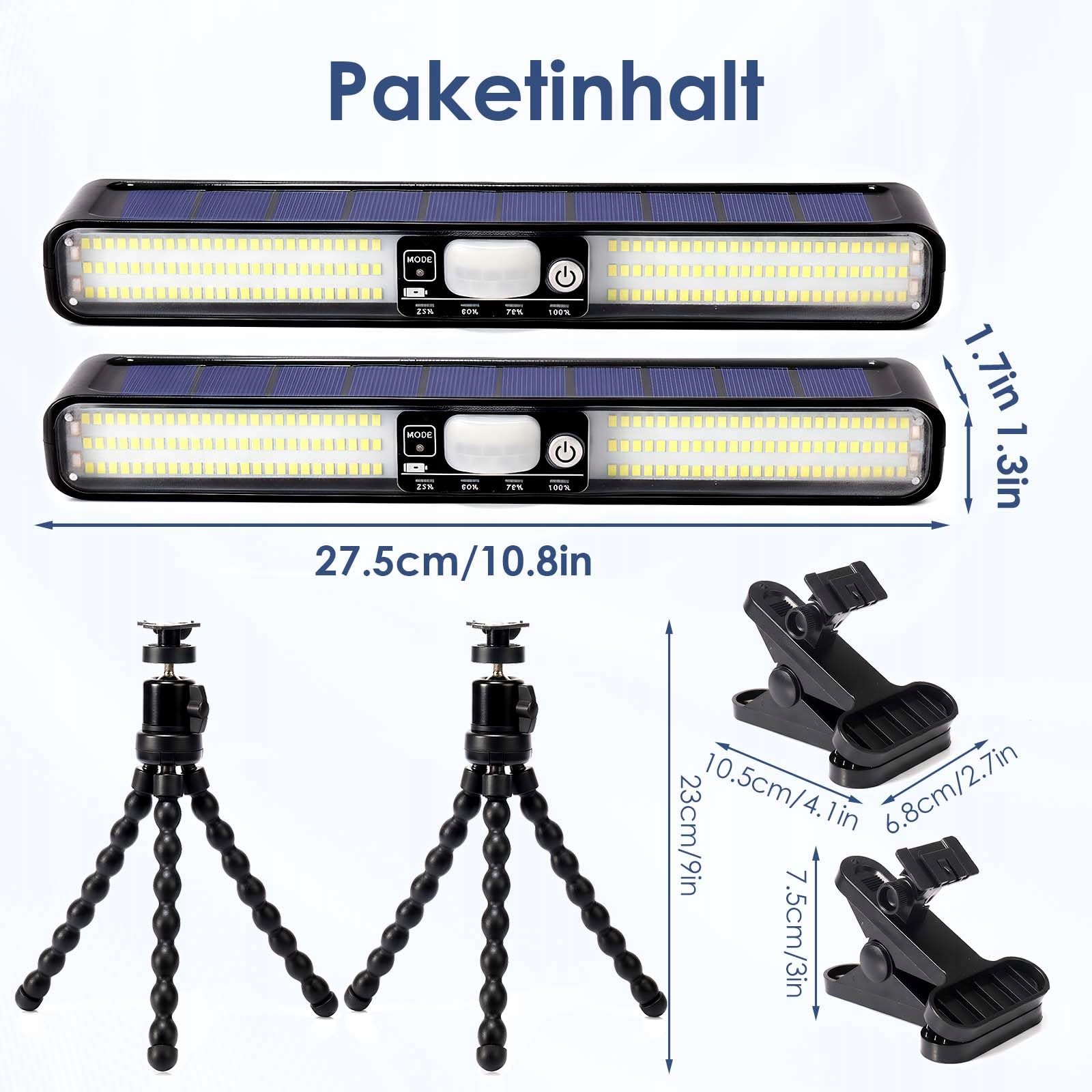 Lampa Solarna Z Czujnikiem Ruchu USB do Tarasu Ogrodu 700LM 2 Szt SHANNA — miniatura 2