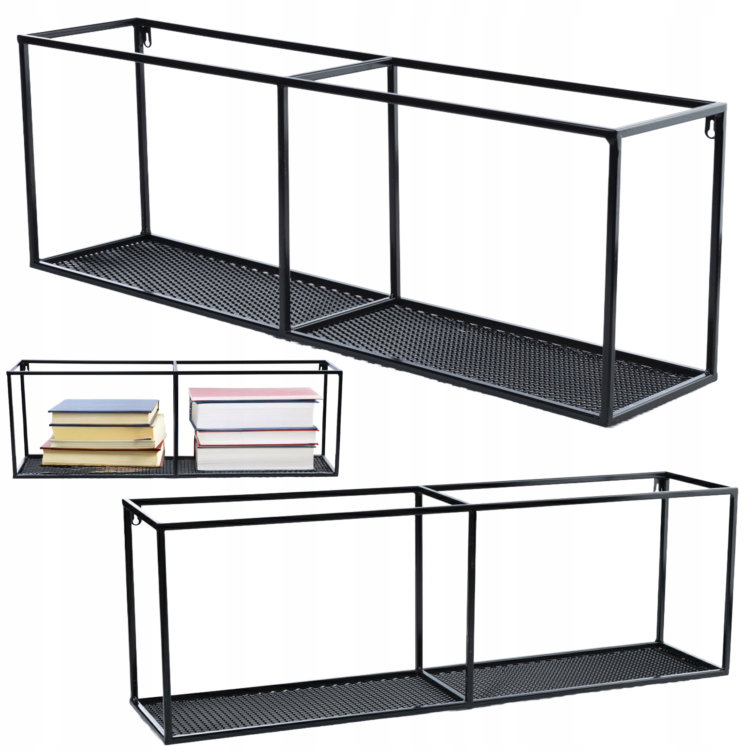 Półka Wisząca Ścienna Na Książki Do Salonu Loft Czarna Na Ścianę Metalowa