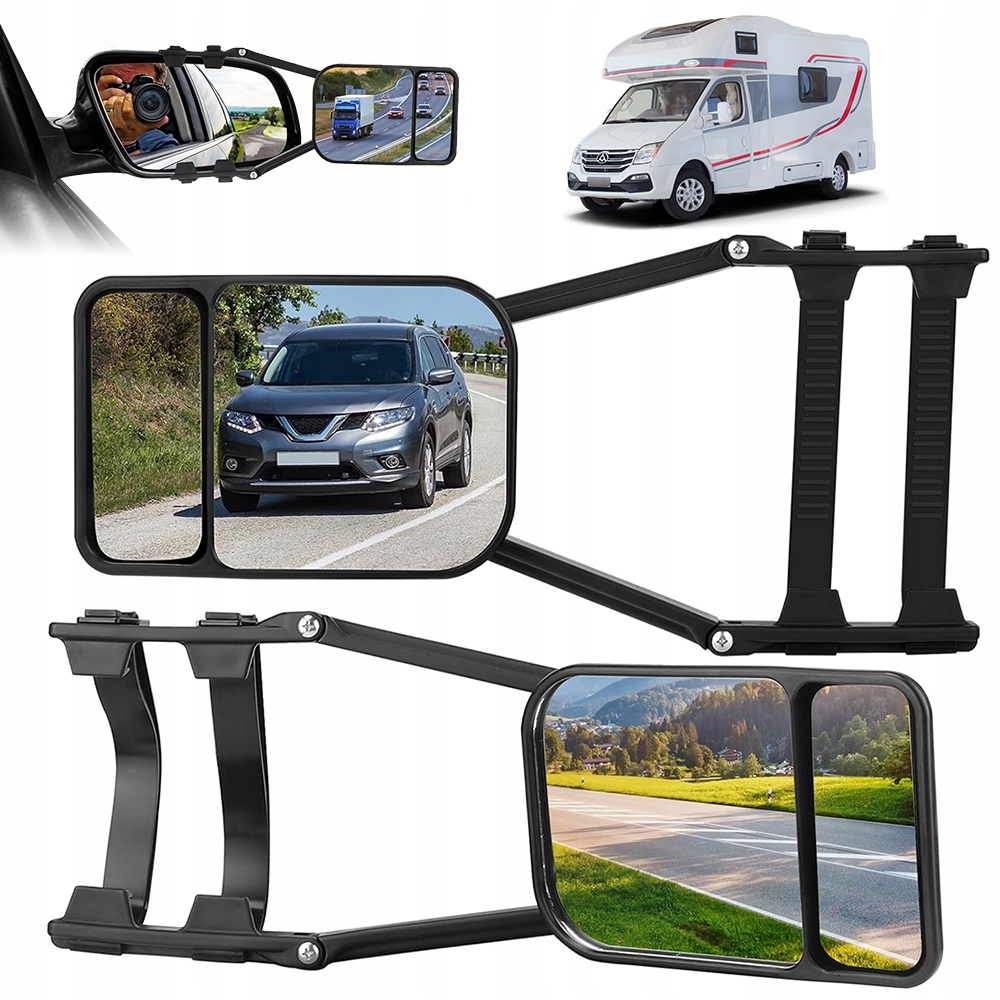 2 Ks Černých Zpětných Zrcátek S Nastavitelnými Klipy Pro Obytné Vozy Typu Suv