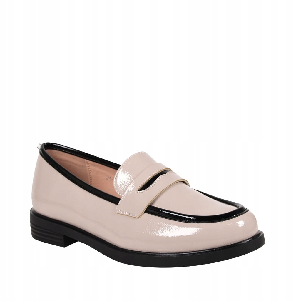 Ploché Boty Loafersy Nazouvací Mokasíny S Černým Lemováním, Béžové, Lakované