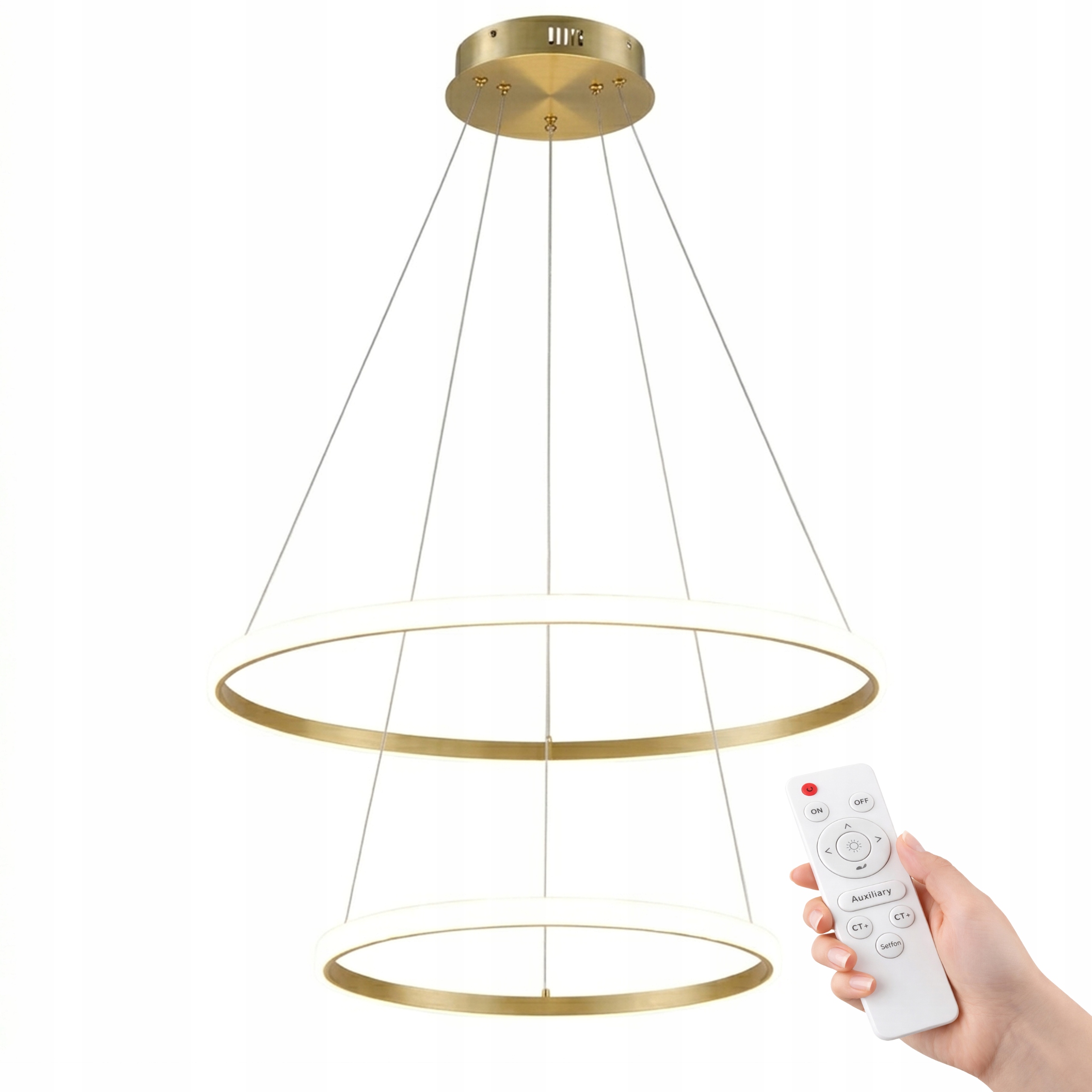Závěsné Stropní Svítidlo Zlatá 40 CM Led Lustr 2 Kroužky Do Obývacího Pokoje S Dálkovým Ovládáním