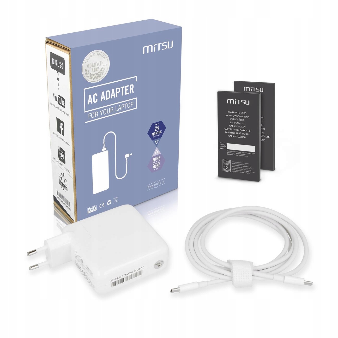 Zasilacz sieciowy Mitsu 100W Usb-c, Usbc, 5-20V, 3-5A (white) do notebooka