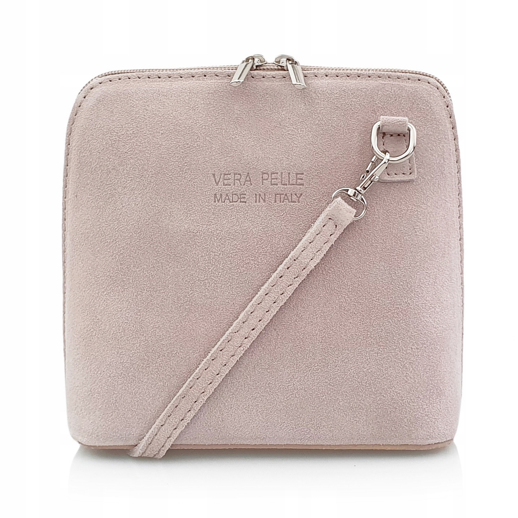 Vera Pelle torebka damska zamszowa listonoszka stożek z paskiem J.różowa