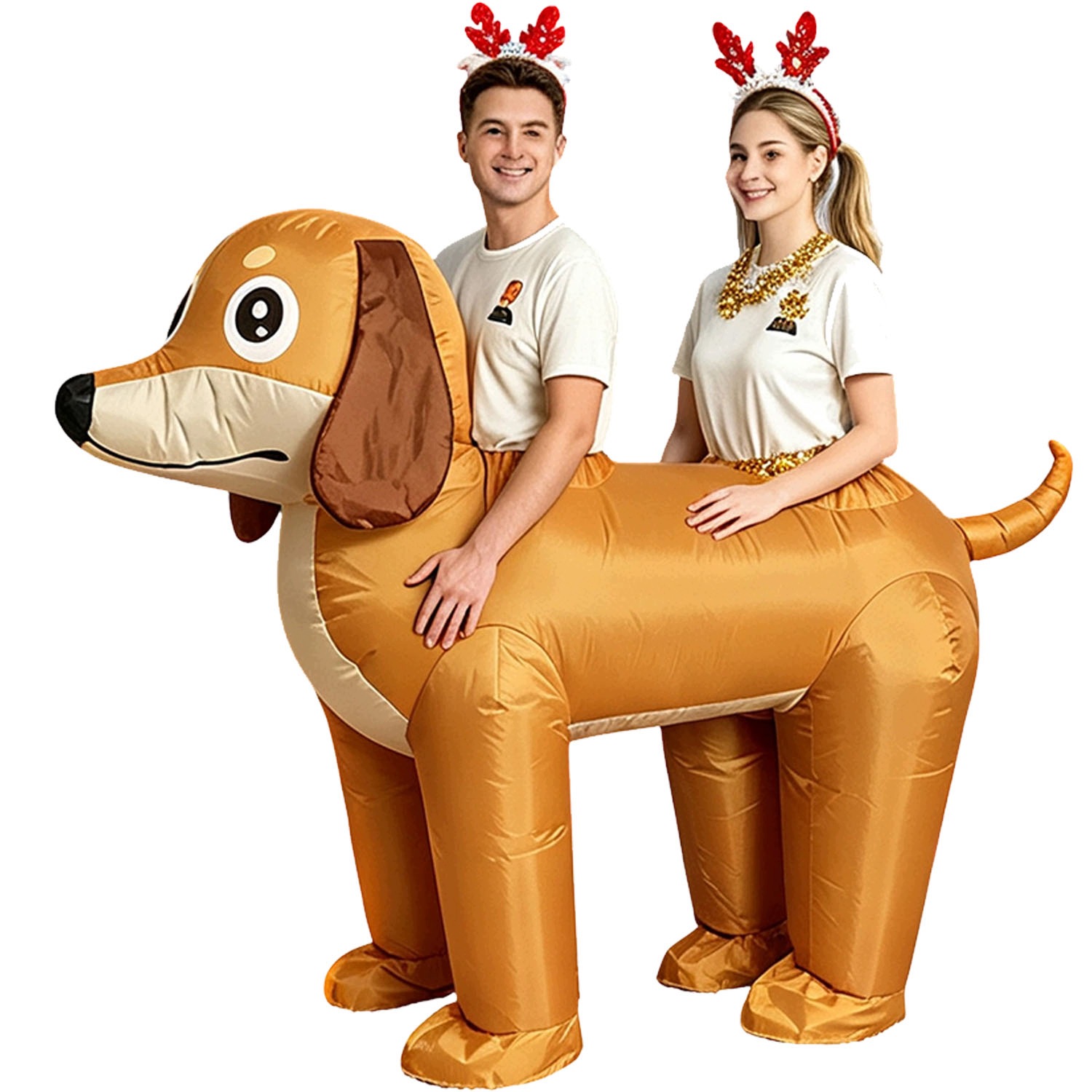 Nafukovací kostým jezevčíka pro 2 osoby Halloween Cosplay party Oranžový