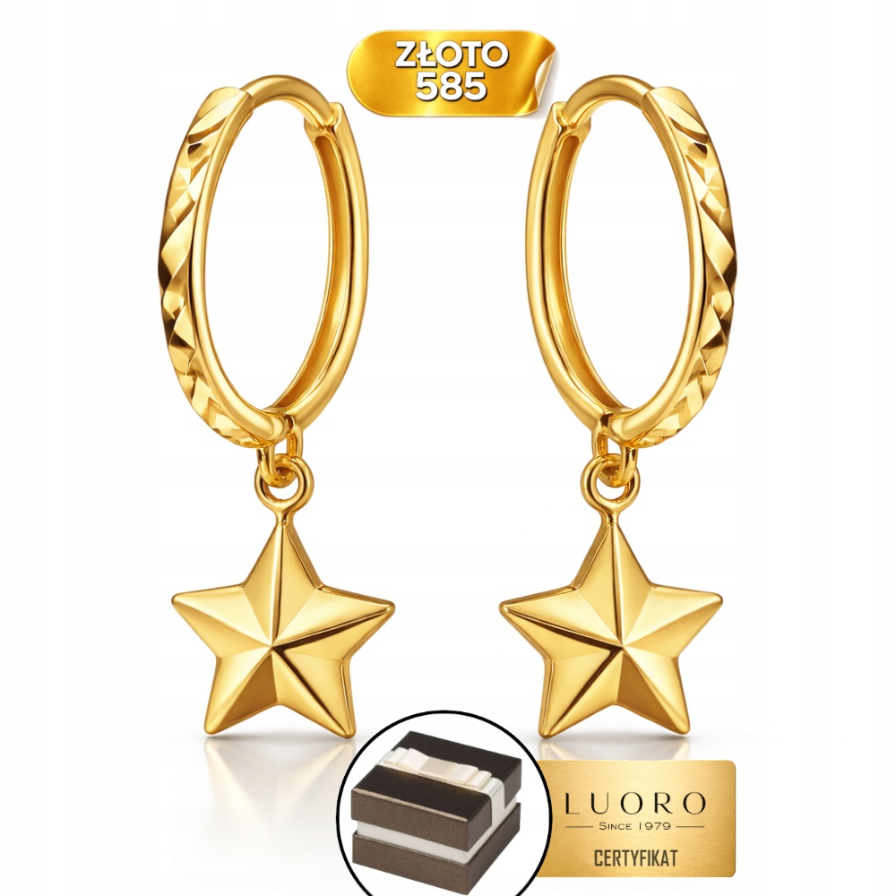 Náušnice Zlaté 585 14k Kolečka S Hvězdičkou Dárek
