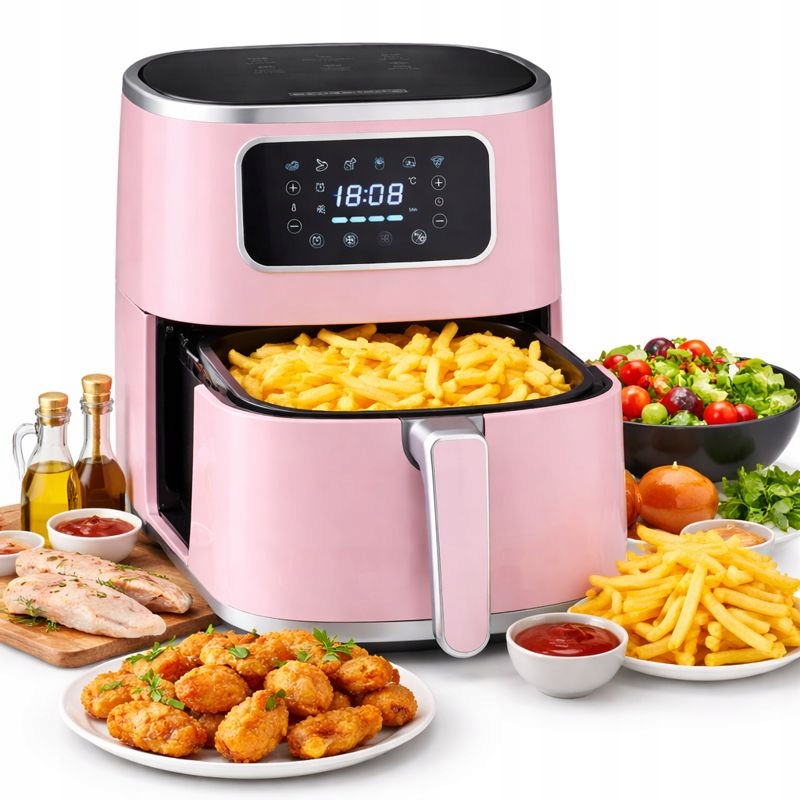 Frytkownica Beztłuszczowa Frytownica Air Fryer 5L 1450W Duża Różowa XL