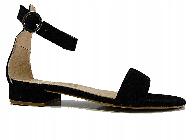 černé kožené sandály se zapínáním na ploché každodenní boty Sala 37