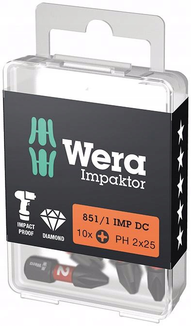 Bit Impaktor PH2x25mm, 10 Ks/balíček, na držák 1/4", DIN3126 C6,3 Wera
