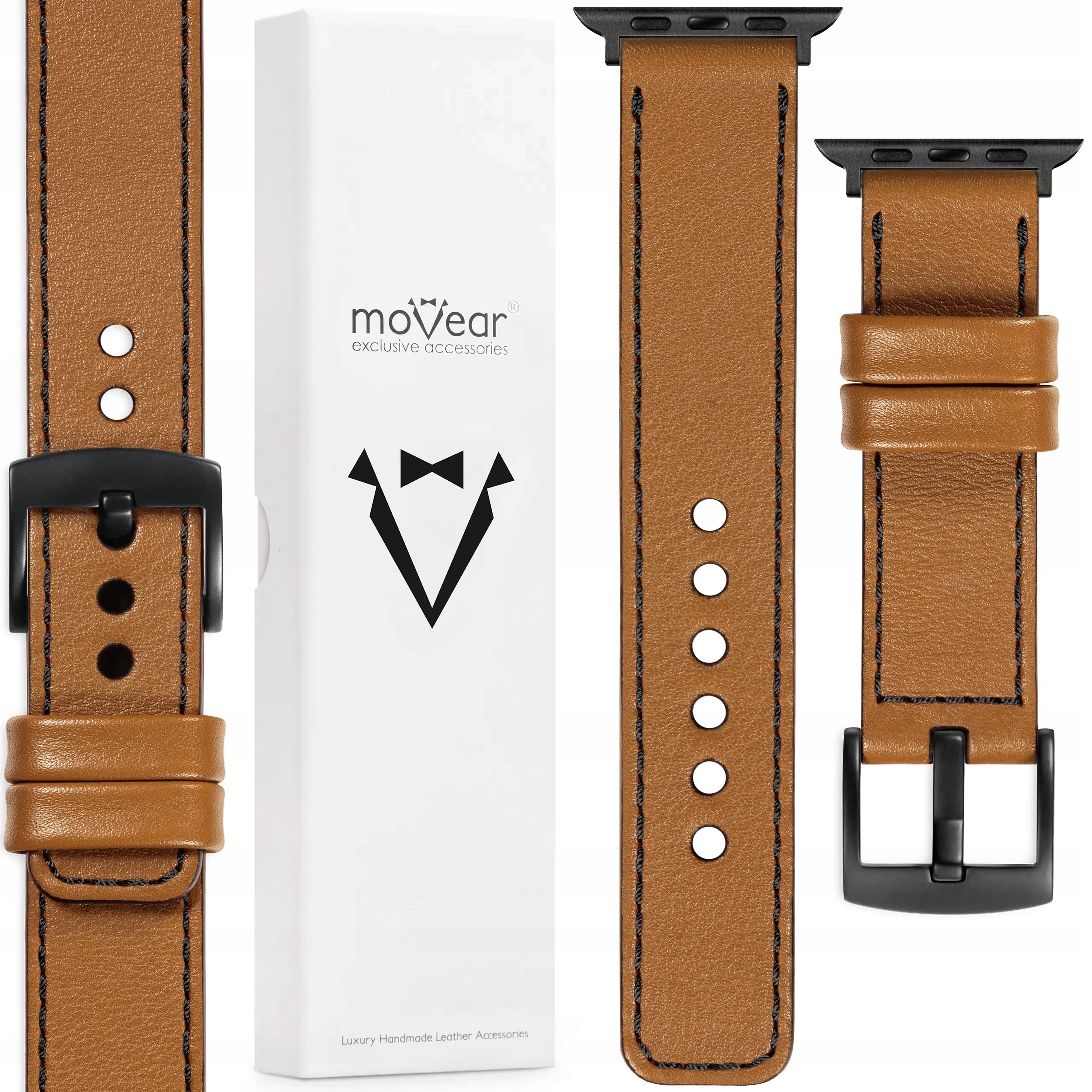 Kožený řemínek pro Apple Watch 49/46-44 mm Handmade Světle hnědý Movear