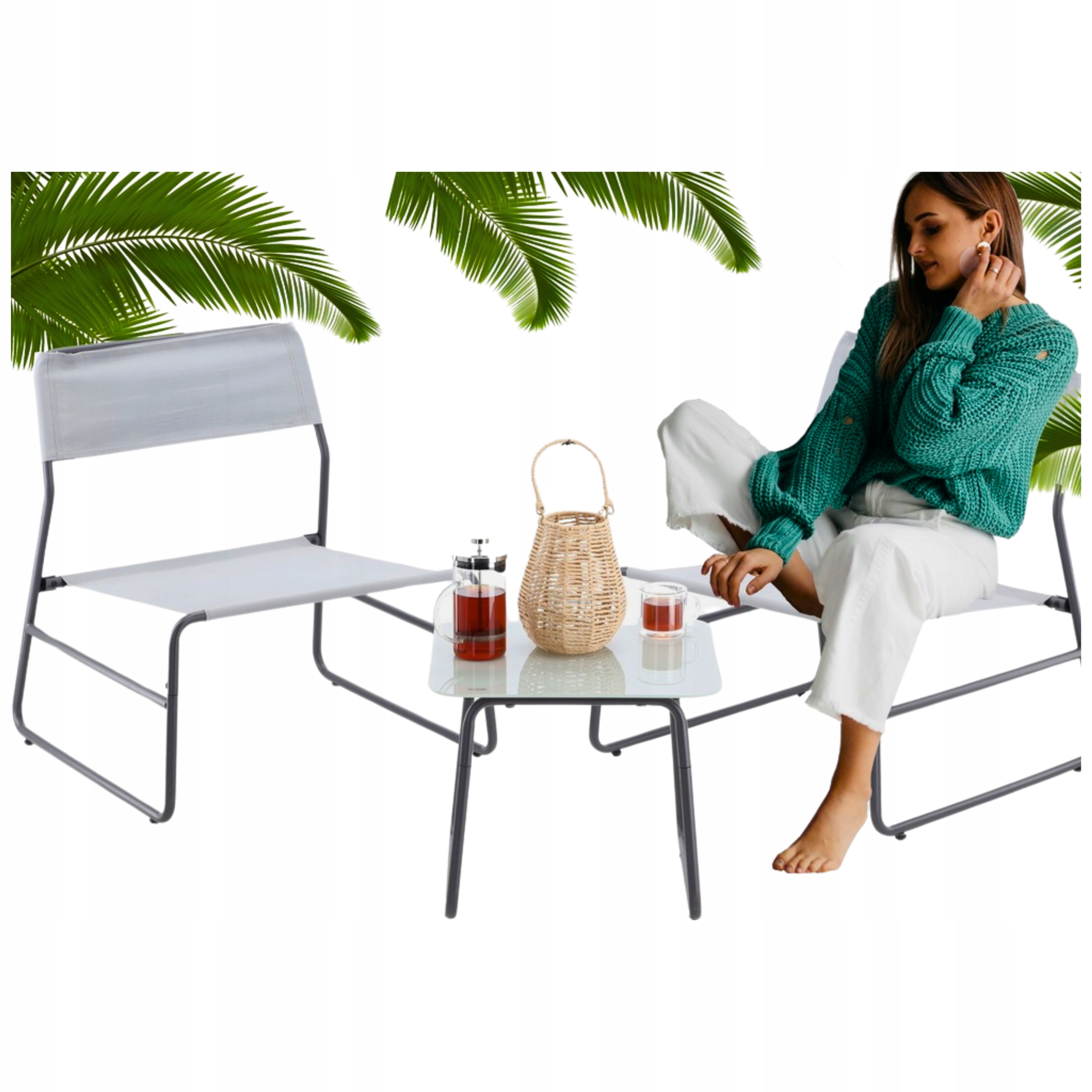 Sada záhradného nábytku Sklenený stolík 2 stoličky Komplet nábytku Šedá Abiko