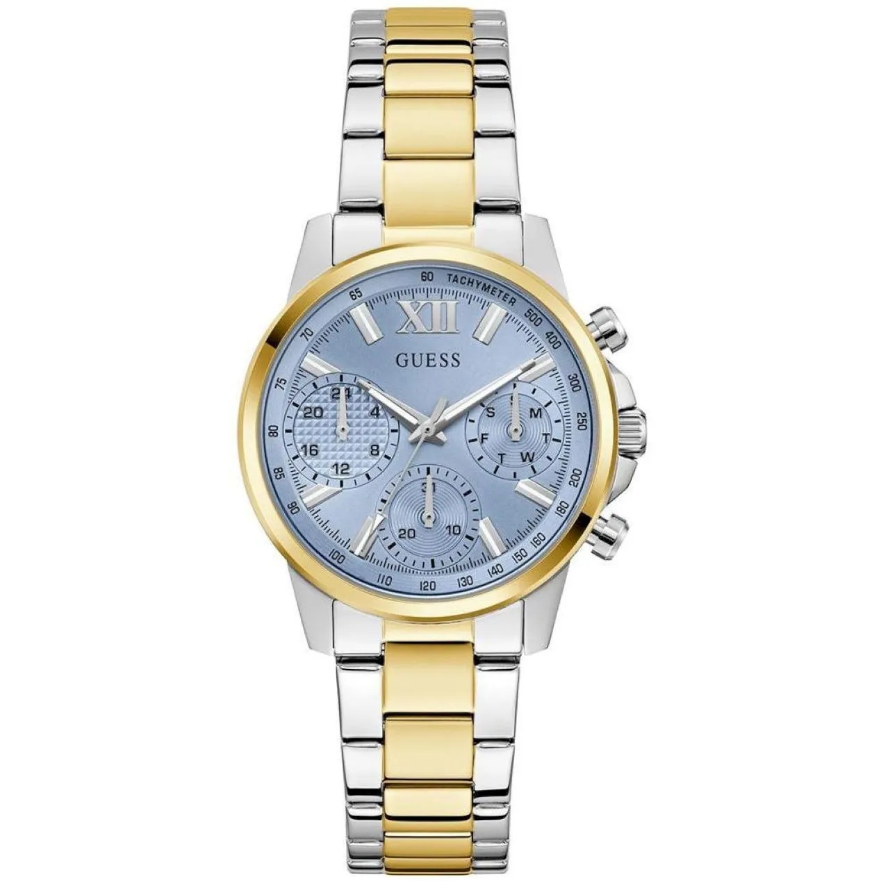 Guess Bailey dámské stříbrno-zlaté hodinky s multidatovým náramkem GW0933L3