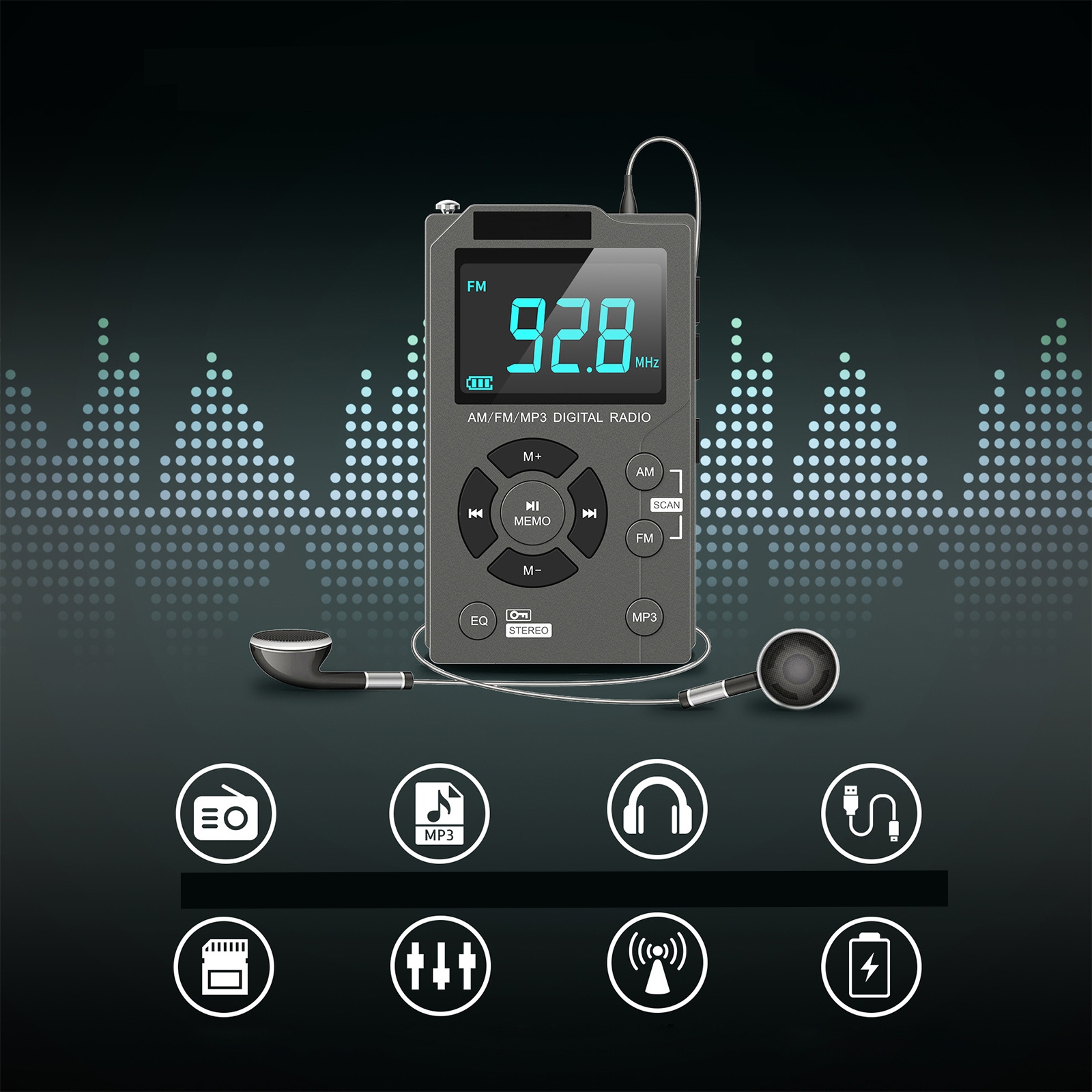 SZARNY MINI PRZENOŚNE RADIO FM OBSŁUGIWANY RĘCZNIE EAN (GTIN) 9463281061619