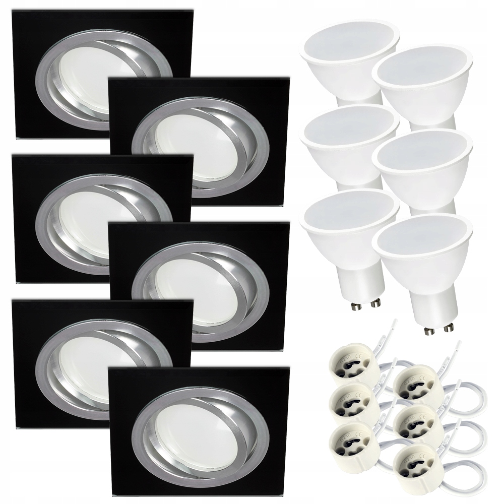 Set Halogenové svítidlo sklo černé nastavitelné Led žárovka GU10 7W teplá