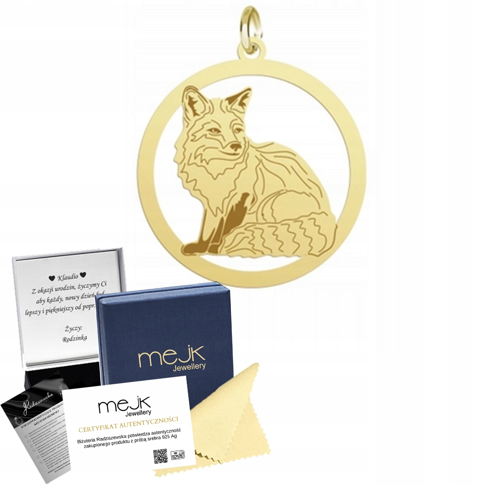 Zlatý přívěsek s liškou 925 Dárek Šperky Žena Gravírování Bonus