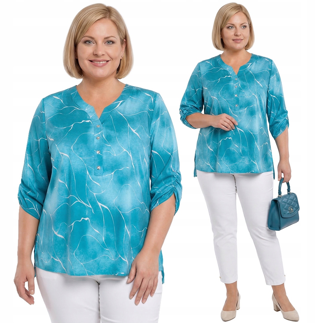 Modrá halenka s béžovými vzory plus size velikost 50