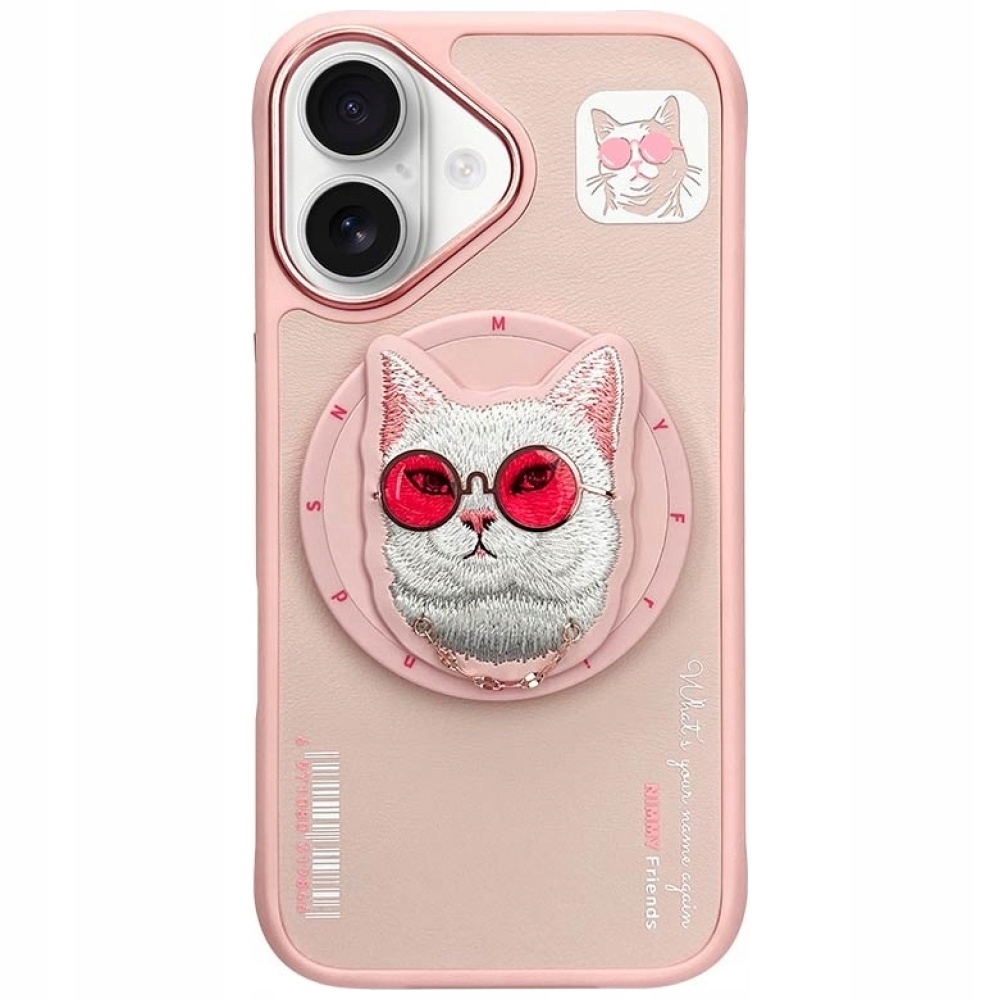 Pouzdro Nimmy Glasses Cool Cat MagSafe pro iPhone 16, růžové