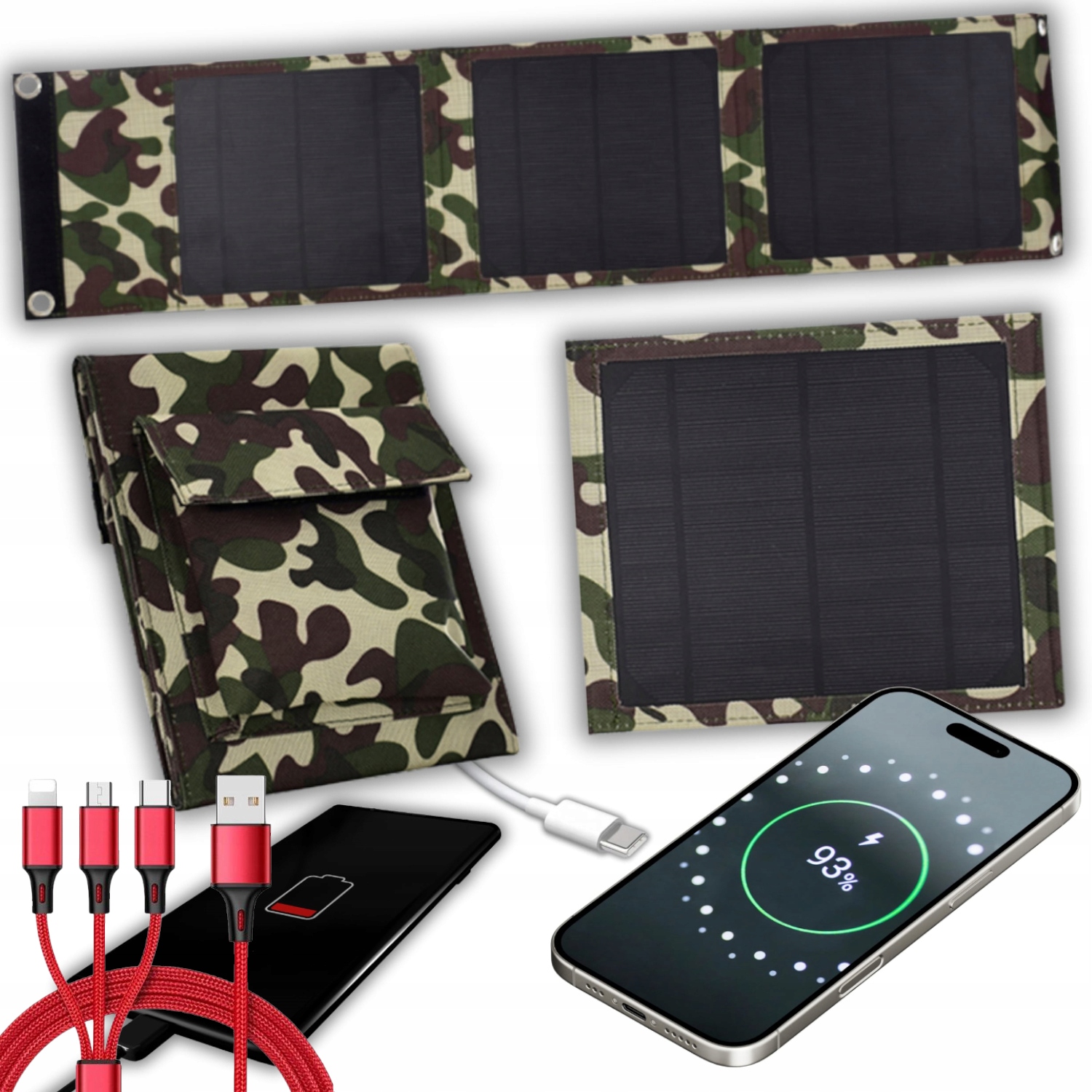 Solární Nabíječka, Turistická Podložka 20W 2XUSB Survival Kabel 3V1