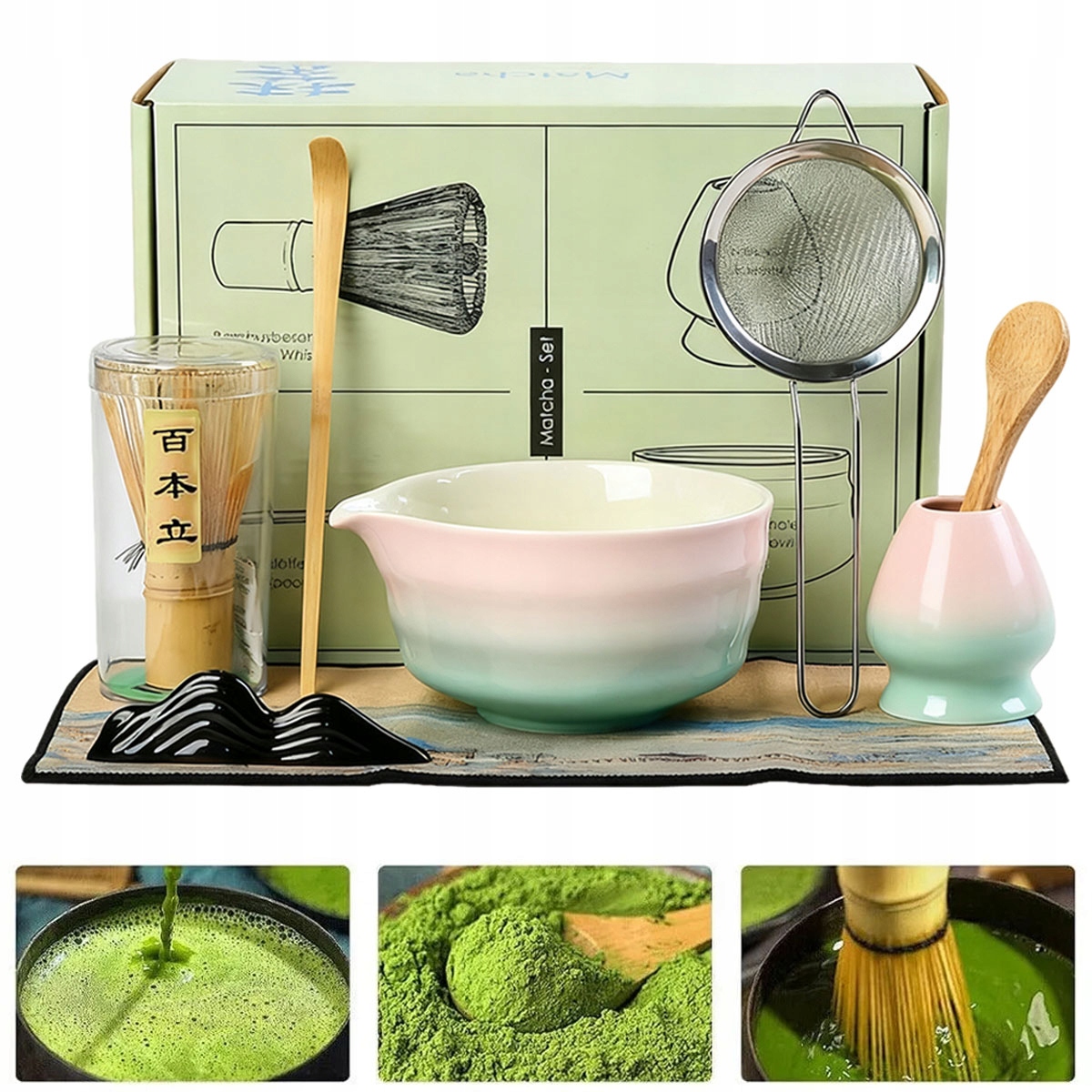 8X Bambusowy Zestaw Prezentowy Do Herbaty Matchy Chashaku Trzepaczka Łyżka