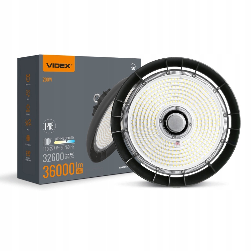 Led lampa Průmyslové svítidlo High Bay 200W 32600lm 5000K 90° Černá IP65