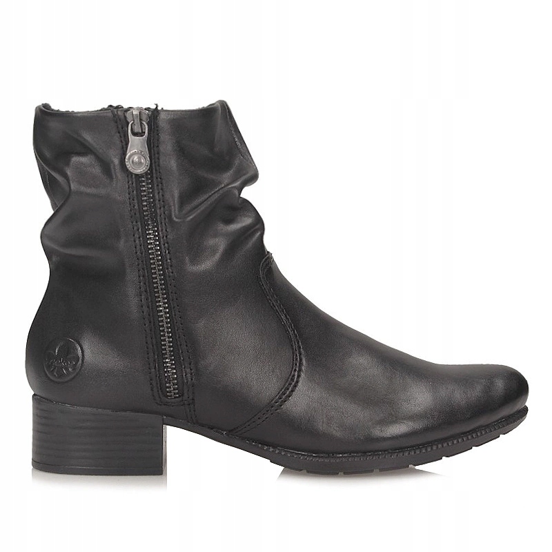 Pohodlné černé dámské kotníkové boty na podpatku Rieker 78656-00