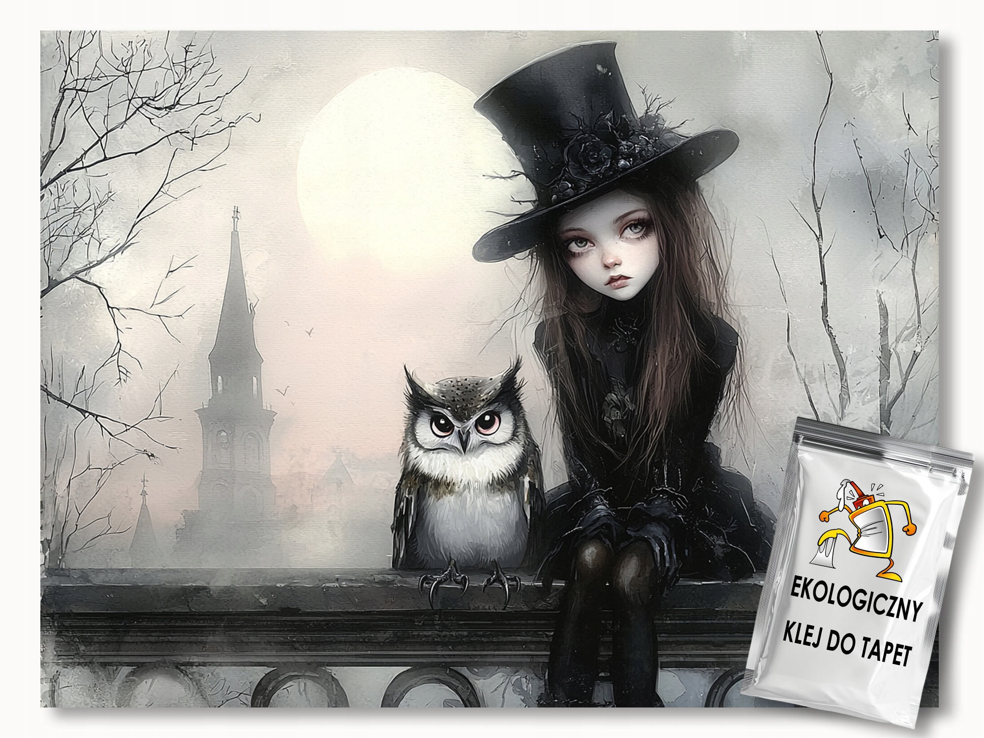 Fototapeta Flizelina Akvarel Dívka Sova Gotic Pohádka 350x250 110g