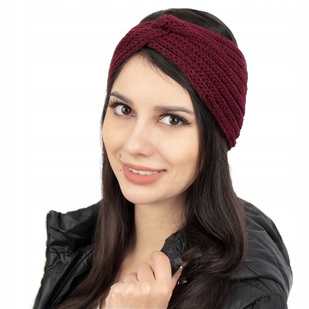 

Opaska Do Włosów zimowa Turban bordowa Węzeł