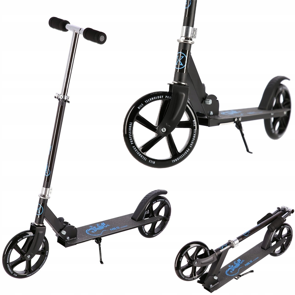 Hulajnoga Dla Dziewczynki Niebieska Składana Miejska Lekka Duże Koła 200mm