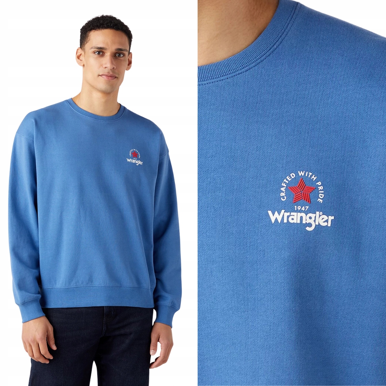 Wrangler Logo Crew Federal volná modrá bavlněná mikina s malým logem XL