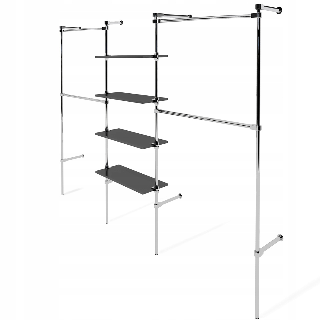 

Wieszak garderoba drążki półki 280X45X200cm Grafit