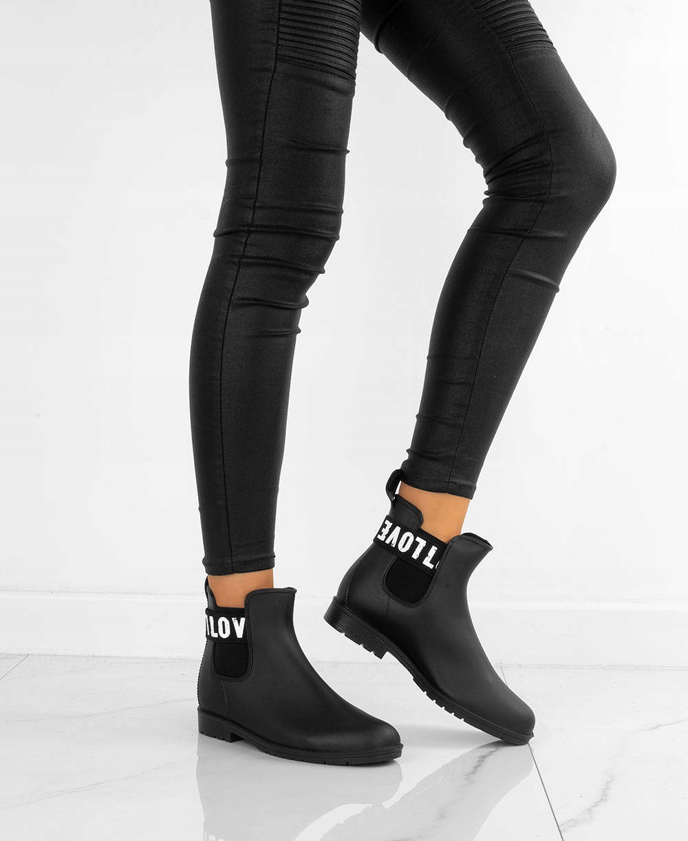 KRÓTKIE MATOWE KALOSZE Z GUMĄ BOTKI Z NAPISAMI 36 Oryginalne opakowanie producenta pudełko